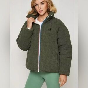 Fourlaps Quilted Puffer Jacket Polar Green Sherpa Off White Reversible NWT✨SM